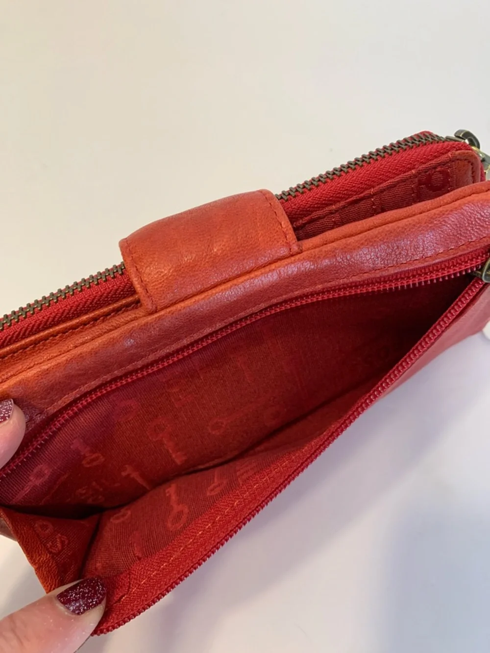 Fossil Red Scarlet Leather Penelope Wallet clutch with Robot Applique New NWT - Picture 7 of 16